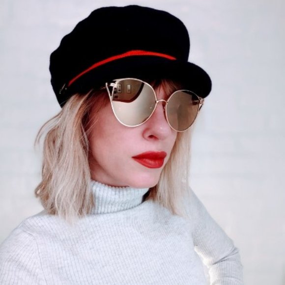 Free People Baker Boy Hat Navy Blue Wool Cap - Picture 2 of 6